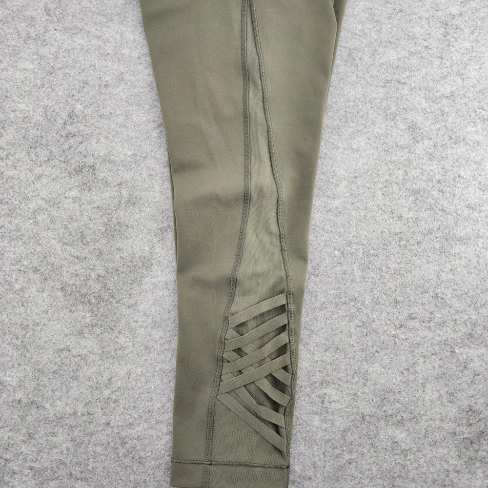 Lululemon Sz 6 Olive Green Strappy Mesh High Rise‎ Crop Leggings Yoga Gym Womens
